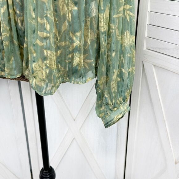 Rag & Bone Sachi Pleated Floral Print Sheer‎ Blouse Sage Green Small - Picture 10 of 16